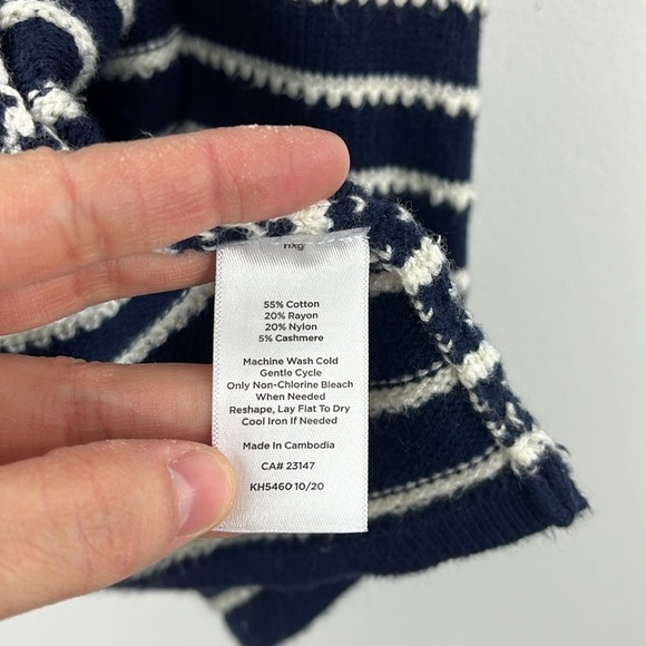 Talbots Cashmere Blend Navy White Open Front Textured Cardigan Sweater Size 2xP - Picture 10 of 12